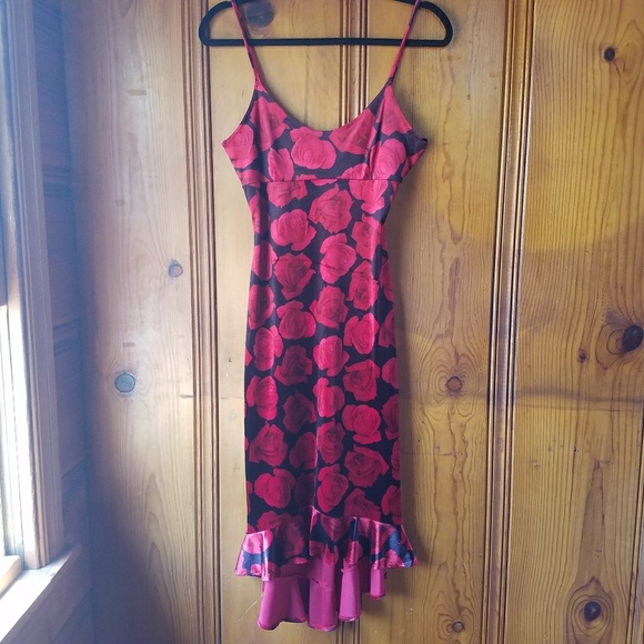 Vintage Dresses & Skirts - Valentine Roses Velvet Midi Dress Hot Kiss Size M